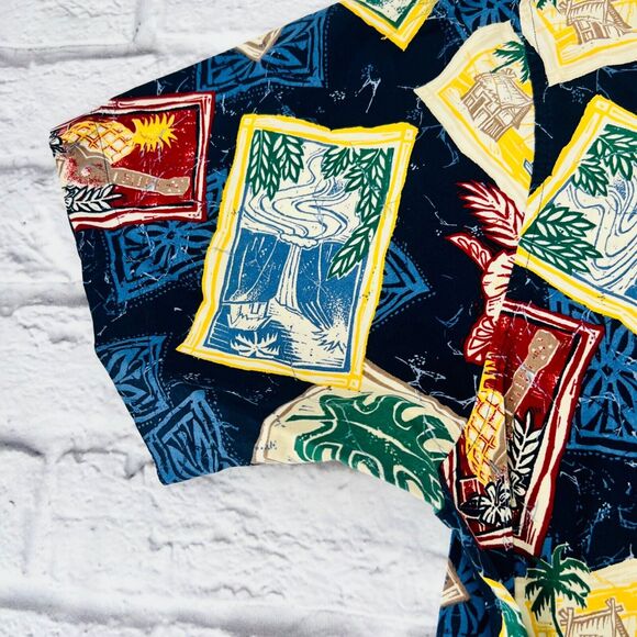 Natural Issue Wrinkle Free Hawaiian Button Up Shirt XL Dark Blue Short Sleeve - Picture 4 of 8